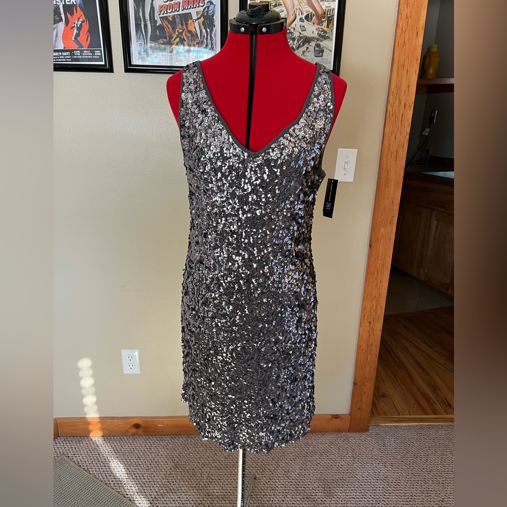 Silver/grey sequined cocktail dress